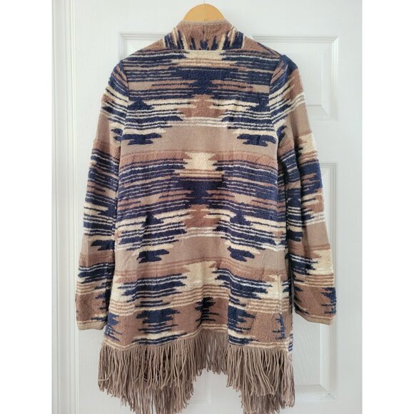 Lucky Brand Womens Blue Aztec Sweater fringe Size Medium - Picture 7 of 9
